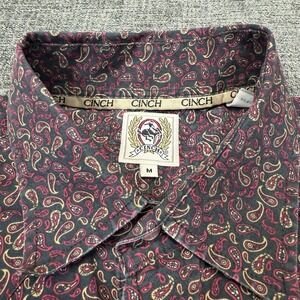 Cinch Shirt Mens Medium Red Black Paisley Pearl Snap Western Button Up Cowboy